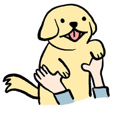 Cute cartoon golden retriever puppy being hugged with a happy smile. Warm and loving dog illustration for family, pet lovers, and children’s artwork.