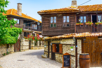 Traditional street in Nessebar, Bulgaria