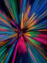 Fototapeta premium Vibrant explosion of colorful light streaks creates dynamic and energetic abstract pattern. image features burst of multicolored lines radiating from central point, evoking sense of motion