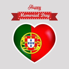 Obraz premium Happy Memorial Day Portugal Flag Heart Banner