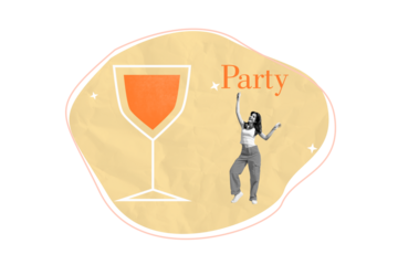 Creative photo collage picture young woman dance party disco entertainment weekend glass martini drink friday drawing background