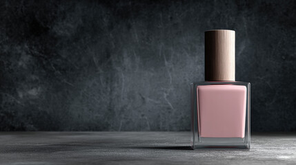 Dusty rose matte nail polish bottle stands elegantly on dark chalkboard like surface, showcasing its sleek design and soft color. minimalist aesthetic evokes sense of sophistication and style
