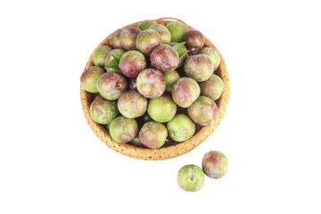 Fresh Sichuan Plums in Wicker Basket - Green Red Chinese Stone Fruits