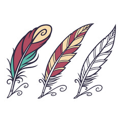 Colorful Feather Vector Set | Decorative Quill Icon Design