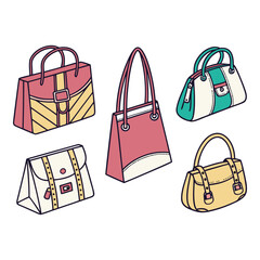 Colorful Handbag Vector Collection | Flat Purse Icon Set Design