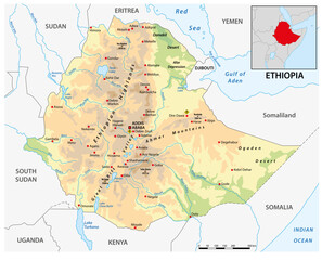 Map of the East African state of Ethiopia