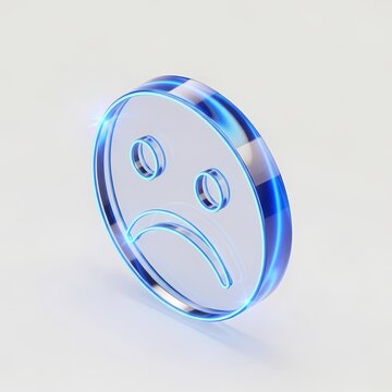 3D Blue Glass Sad Face Icon