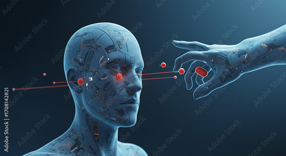 Poster artificial intelligence creation: a thought-provoking illustration that showcases the dawn of artifi