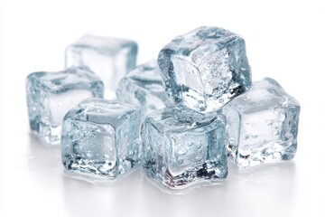 Finger-sized ice cubes, white background