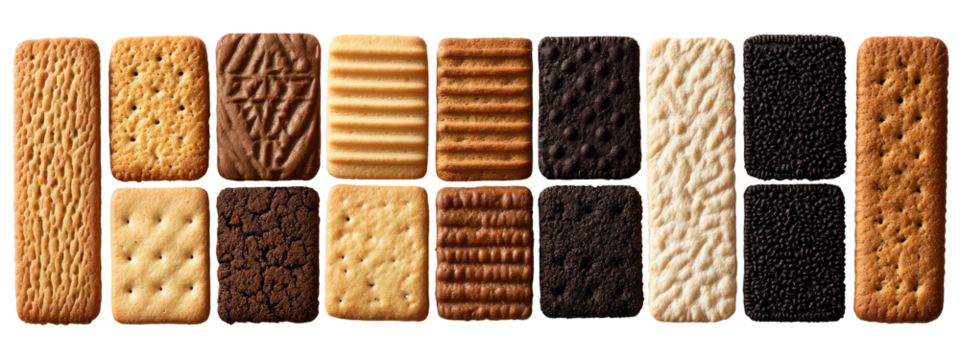 Assorted biscuits in a grid pattern