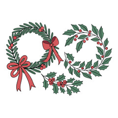 Holiday Wreath Collection | Decorative Xmas Christmas Vector Set