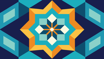 Geometric Starburst Pattern with Blue, Teal, and Orange Hues abstract symmetrical
