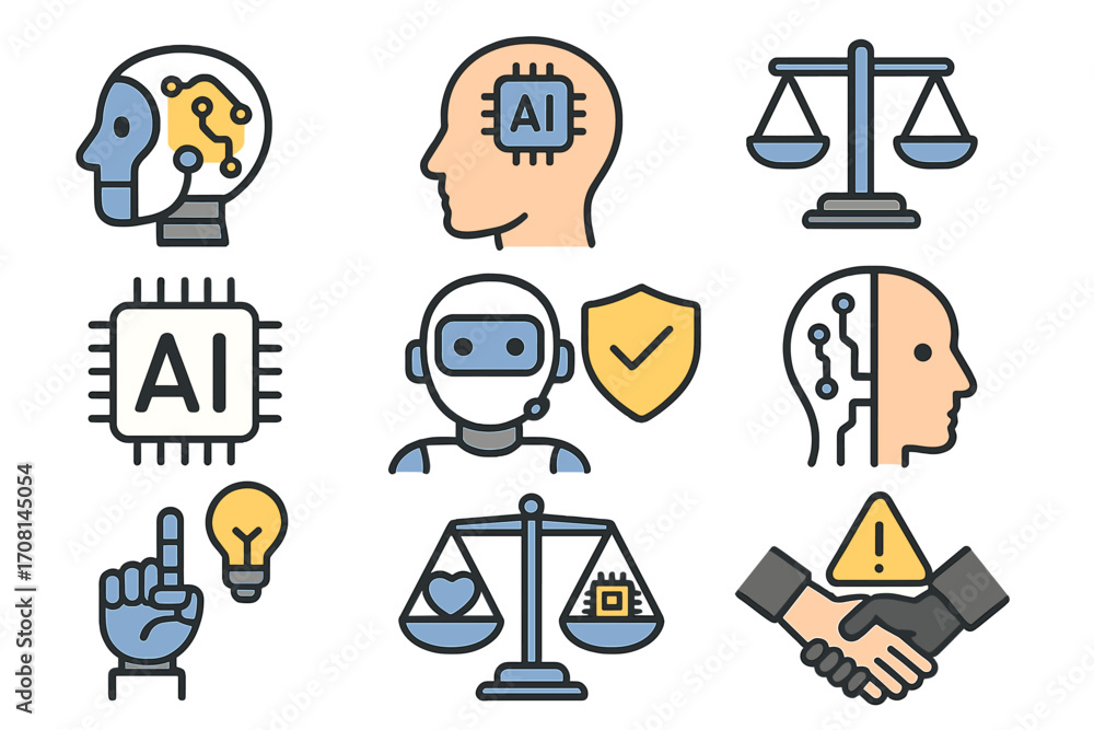 Aufkleber ai ethics and law icon set. artificial intelligence, robot, machine learning concepts. human vs mach