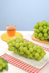 Fresh Green Grapes with Juice on Marble Board - Healthy Fruit Display