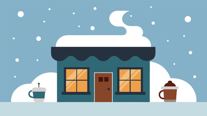 Cozy winter coffee shop illustration snowy scene warm lights festive atmosphere scalable vector