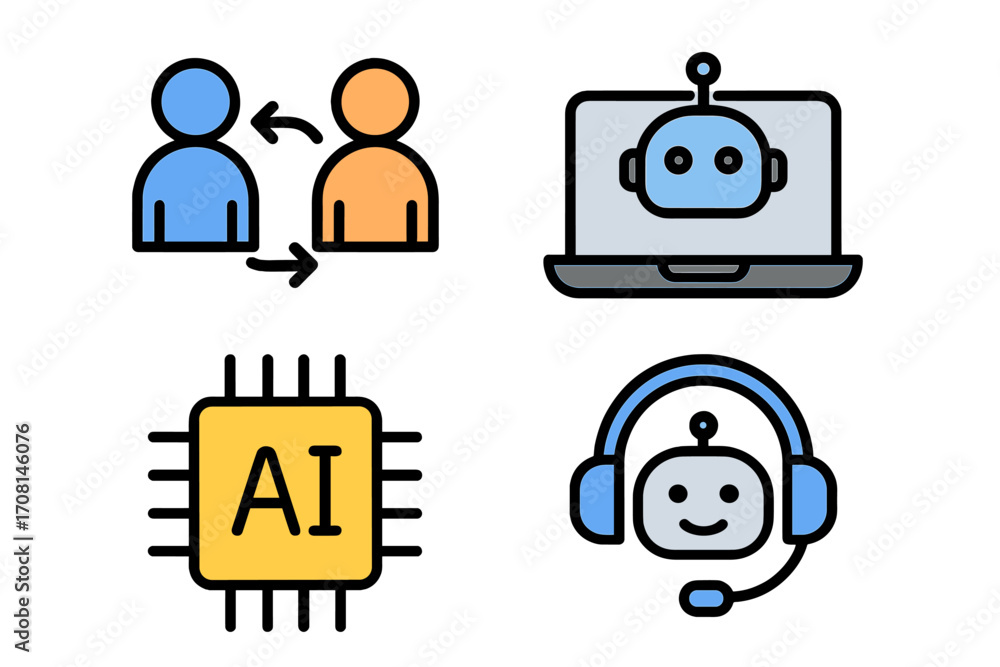 Poster ai icon set. artificial intelligence, chatbot, customer support, virtual assistant concepts. human-a