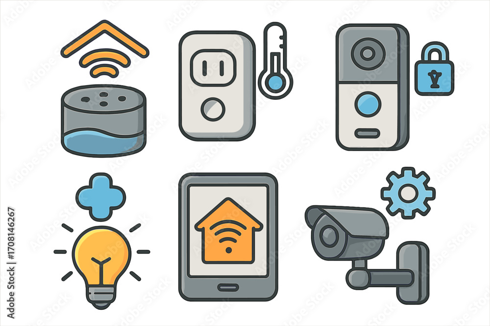 Aufkleber smart home technology vector icon set. collection of home automation system symbols. internet of thi