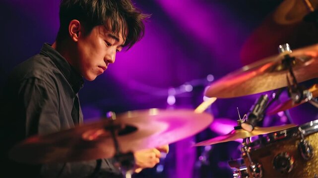 男性がステージでドラム演奏