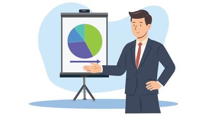 Corporate Manager Presenting Data on Pie Chart Vector Illustration