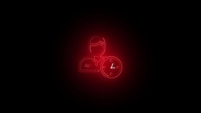 Abstract neon glowing biological clock icon animation on the black background
