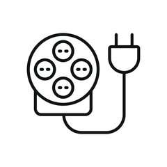 Extension cord icon in line style for power, device, and office visuals.