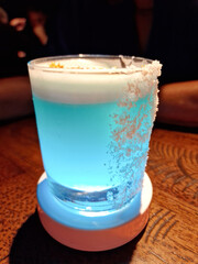 Cocktail, blue mirage, vodka, blue curacao, coconut tequila, egg white, 