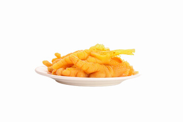 Pickled Yellow Radish Strips on White Plate - Traditional Asian Preserved Vegetable