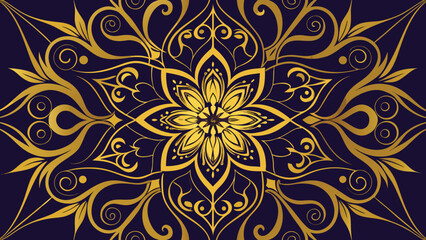 Golden Ornate Mandala Design On Dark Blue Background vector illustration