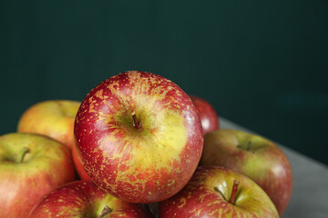 Fresh Red Yellow Apples Natural Texture Dark Green Background Food Photography