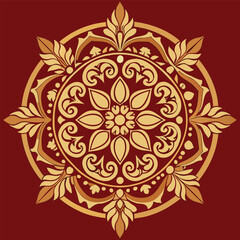 Golden Ornate Mandala with Floral Motifs on a Deep Red Background vector illustration