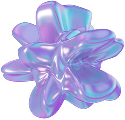 3d holographic liquid shape, iridescent chrome fluid abstract form isolated. Render of geometric metal illustration