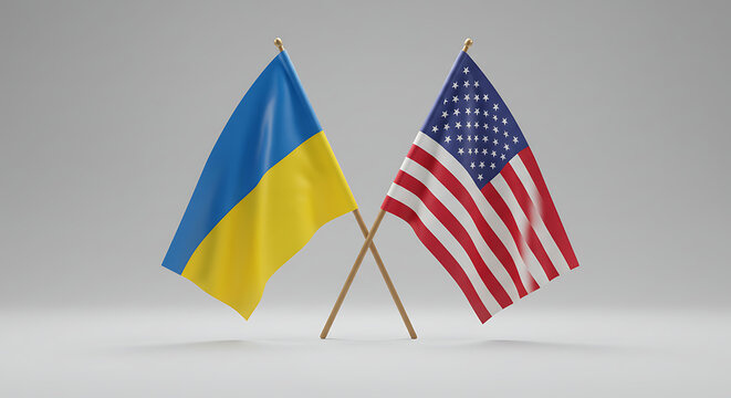 Flags of Unity: The flags of Ukraine and America stand together, symbols of solidarity, support, and a shared vision of freedom and justice.