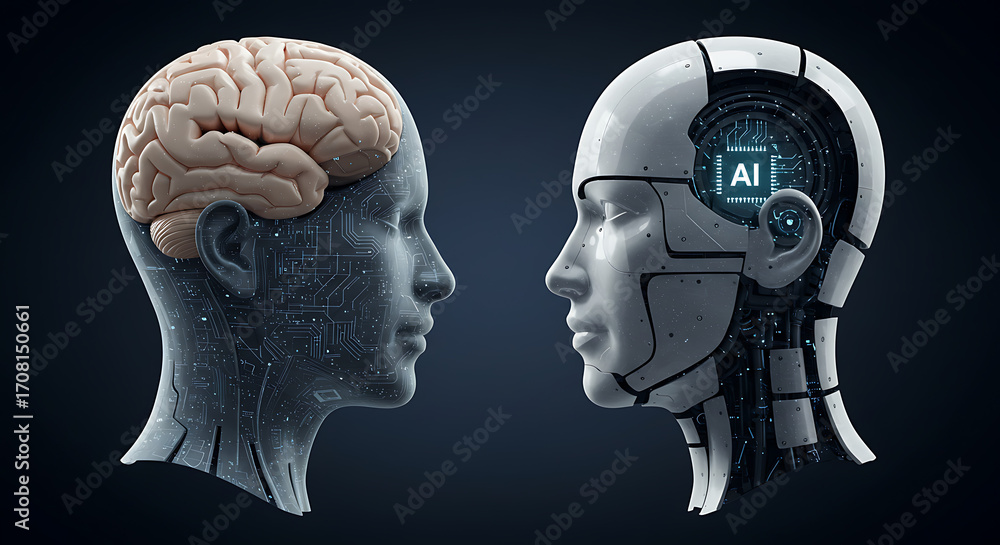 Poster artificial intelligence vs. human intellect: a stunningly rendered digital depiction of the dichotom