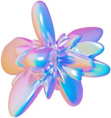 3d holographic liquid shape, iridescent chrome fluid abstract form isolated. Render of geometric metal illustration