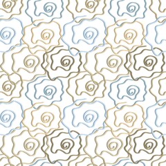Exotic tribal seamless pattern with hand drawn brush strokes and flowers. Gouache painting background with scribble stripes. Waves or flowers.