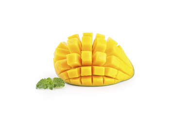 Fresh Sliced Mango with Mint on White Background - Tropical Fruit Photography