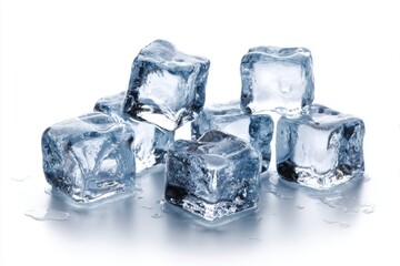 Ice cubes isolated on a white background, with no shadow, no reflection, no borders, and no shadows.