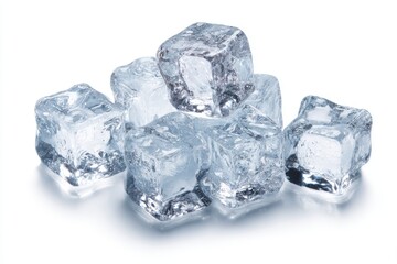 Ice cubes isolated on a white background, with no shadow, no reflection, no borders, and no shadows.