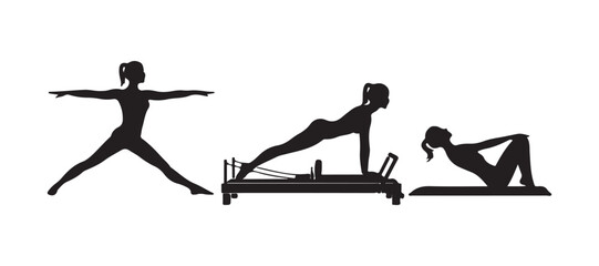 Illustration of a woman in a Pilates pose silhouette. Vector design.

