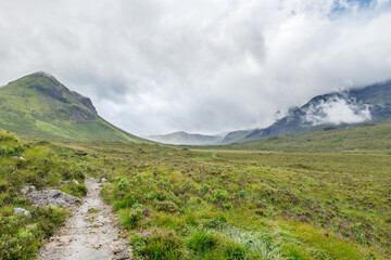 View towards Marsco in the mountains of the Cuillins, as seen from a path to Sligachan