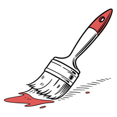 Paint brush with red paint dripping from the bristles