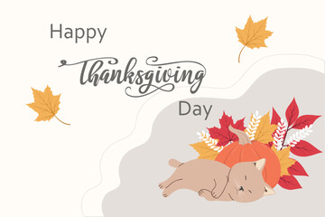 Thanksgiving card with a cat