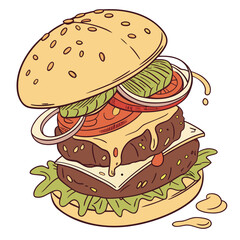 Exploded view of a delicious burger