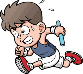 Cartoon relay runner, athletic boy illustration, sports competition vector, running character design, race event artwork, dynamic motion, stock image graphic