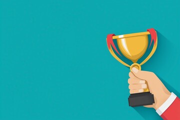 Winner award cup with copy space. Flat design
