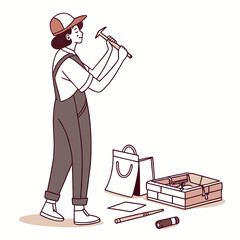 Young woman carpenter holding a hammer