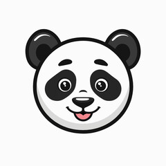 Fototapeta premium Cartoon panda face icon, round head flat vector, kawaii style, white background, 