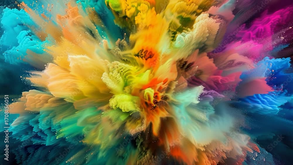Poster a vibrant and dynamic image of a colorful paint explosion on a black background