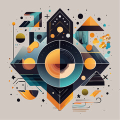 Abstract Geometric Composition with Teal Orange and Black