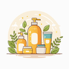 Yellow Skincare Products with Green Leaves